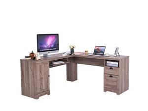 Costway L-Shaped Corner Computer Desk Writing Table Study Workstation w/ Drawers Storage Costway L-Shaped Corner Computer Desk Writing Table Study Workstation w/ Drawers Storage
