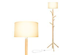 Costway Modern Wood Tripod Standing Floor Lamp Coat Rack for Living Room Bedroom