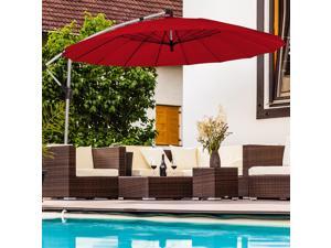 Costway 10ft Patio Offset Umbrella W/ Crank and Cross Base Aluminum Burgundy Costway 10ft Patio Offset Umbrella W/ Crank and Cross Base Aluminum Burgundy