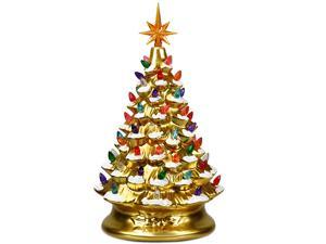 Costway 15''Pre-lit Hand-Painted Ceramic Tabletop Christmas Tree Gold