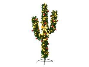 Costway 7Ft Pre-Lit Cactus Christmas Tree LED Lights Ball Ornaments