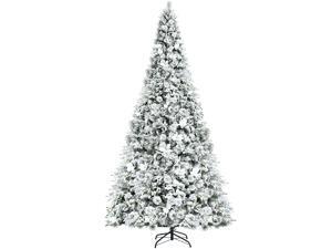 Costway 8ft Snow Flocked Hinged Christmas Tree w/Berries & Poinsettia Flowers