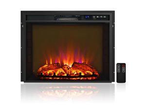 Costway 26'' Electric Fireplace, Recessed Fireplace Heater with Overheating Protection, LED Screen & Remote Control with Timer, Adjustable Flame Brightness