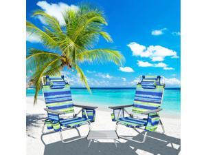 Costway 2-Pack Folding Backpack Beach Chair Table Set 5-Position Outdoor Reclining Chair Blue