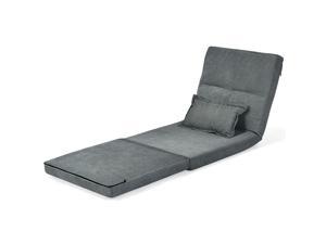 Costway Floor Folding Sofa Chair Lounger 6 Positon Adjustable Sleeper Bed Couch Recliner-Gray