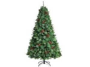 Costway 7ft Unlit Hinged PVC Artificial Christmas Pine Tree with Red Berries