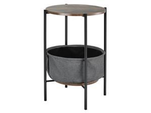 Costway Industrial Round End Side Table Sofa Coffee Table w/ Storage Basket&Metal Frame