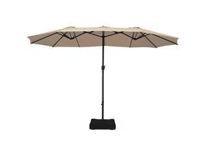 15 Ft Patio Double Sided Umbrella Outdoor Market Umbrella W Crank Base Tan Newegg Com