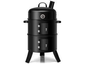 3-in-1 Portable Round Charcoal Smoker Vertical BBQ Grill Built-in Thermometer 3-in-1 Portable Round Charcoal Smoker Vertical BBQ Grill Built-in Thermometer