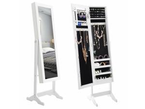 Costway Mirrored Jewelry Cabinet Mirror Organizer Storage Ring Stand