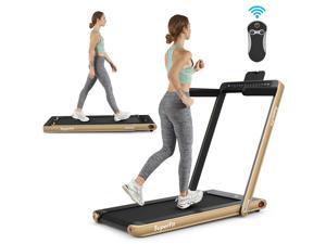 2.25HP 2 in 1 Folding Treadmill Jogging Machine Dual Display W/Speaker Bluetooth Gold 2.25HP 2 in 1 Folding Treadmill Jogging Machine Dual Display W/Speaker Bluetooth Gold