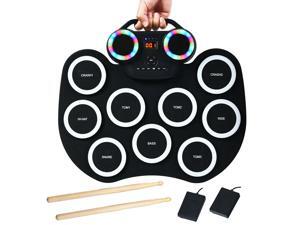 Electronic Roll Up Drum Set 9 Pads MIDI Drum w/ Speaker Headphone & LED Lights