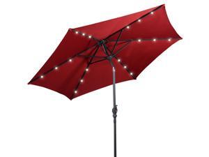 9FT Patio Solar Umbrella LED Patio Market Steel Tilt W/ Crank Outdoor Burgundy 9FT Patio Solar Umbrella LED Patio Market Steel Tilt W/ Crank Outdoor Burgundy