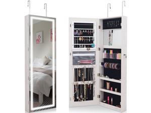 Door Wall Mount Touch Screen LED Light Mirrored Jewelry Cabinet Storage Lockable Door Wall Mount Touch Screen LED Light Mirrored Jewelry Cabinet Storage Lockable