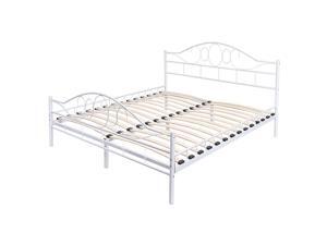Queen Size Wood Slats Steel Bed Frame Platform Headboard Footboard Bedroom White Queen Size Wood Slats Steel Bed Frame Platform Headboard Footboard Bedroom White
