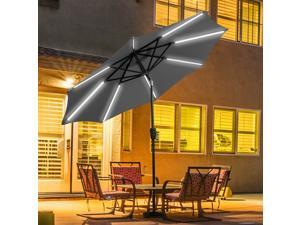 9 FT Patio Solar Umbrella LED Tilt Deck Waterproof Garden Market Beach Gray 9 FT Patio Solar Umbrella LED Tilt Deck Waterproof Garden Market Beach Gray