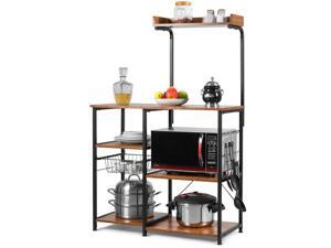 4-Tier Vintage Kitchen Baker's Rack Utility Microwave Stand w/ Basket & 5 Hooks 4-Tier Vintage Kitchen Baker's Rack Utility Microwave Stand w/ Basket & 5 Hooks