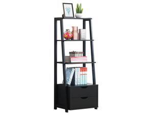 4-Tier Ladder Shelf Bookshelf Bookcase Storage Display Leaning With 2 Drawers 4-Tier Ladder Shelf Bookshelf Bookcase Storage Display Leaning With 2 Drawers