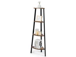 4-Tier Corner Shelf Metal Storage Rack Bookcase Plant Display Stand Natural 4-Tier Corner Shelf Metal Storage Rack Bookcase Plant Display Stand Natural