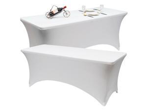 2Pcs 6ft Rectangular Spandex Table Cover Stretch Fitted Tablecloth Wedding White 2Pcs 6ft Rectangular Spandex Table Cover Stretch Fitted Tablecloth Wedding White