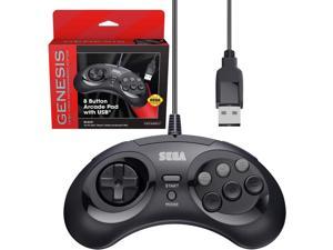 RetroBit Official Sega Genesis USB Controller 8Button Arcade Pad for PC Mac Steam RetroPie Raspberry Pi  USB Port  Black
