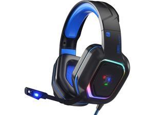 ZIUMIER Z30 Gaming Headset for PS4, PS5, Xbox One, PC, Wired Over-Ear Headphone with Noise Isolation Microphone, RGB Flowing LED Light, 7.1 Surround Sound, Blue
