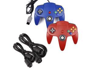 miadore 2 Pack Classic N64 Controllers (Blue/Red) Bundle with 2 Pack 6FT N64 Controller Extension Cable for N64 Console Video Games