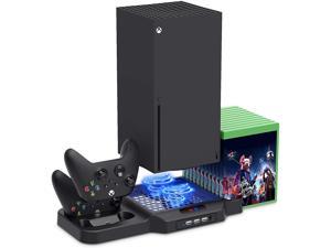 Vertical Stand for Xbox Series X/S with Cooling Fan, Charging Station for Xbox Series X/S with Controller Charger Dock and Game Rack Storage Organizer 3 USB Ports