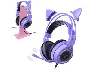 SOMIC G951S Purple Stereo Gaming Headset and Pink Headphone Stand for PS4, PS5, Xbox One, PC, Mobile Phone, 3.5MM Sound Detachable Cat Ear Headphones