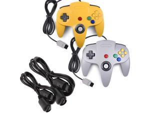 miadore 2 Pack Classic N64 Controllers (Yellow/Gray) Bundle with 2 Pack 6FT N64 Controller Extension Cable