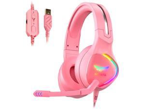 Nivava K12 USB Gaming Headset for PC, PS5, 7.1 Surround Sound PS4 Headset with Noise Cancelling Microphone, Over-Ear Headphone with Soft Memory Earpads RGB LED Lights for Computer Laptop Mac
