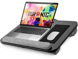Duronic Laptop Tray with Cushion DML433 | Ergonomic Lap Desk for Bed, Sofa, Car | Built-in Mouse Pad, Wrist Pad and Tablet Holder | Black/Grey | Portable Design with Carry Handle| for Home/Office