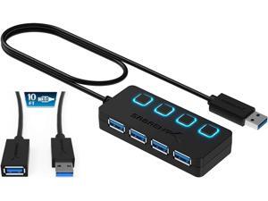Sabrent 4-Port USB 3.0 Hub + 10 Ft 22AWG USB 3.0 Extension Cable - A-Male to A-Female in Black Sabrent 4-Port USB 3.0 Hub + 10 Ft 22AWG USB 3.0 Extension Cable - A-Male to A-Female in Black