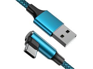 geekboy Type C Cable 90 Degrees Right Angle [2-Pack 10ft] Nylon Braided USB A to USB C Fast Charger Cord for Samsung S20 S10 S10e S9 S8 Plus,Note 10 9 8, LG V30 V20(Cyan)
