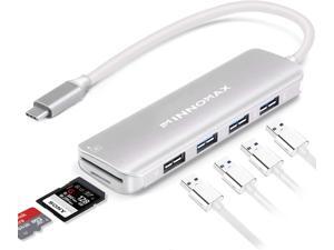 INNOMAX USB-C Hub, MacBook Pro Adapter, 6-in-1 USB C Dongle to USB A Hub with SD/ MicroSD Card Reader, 4 USB 3.0 Ports for MacBook Pro/Air /iPad Pro 2020/ 2019/2018, XPS/USB-C Laptops, More-Silver INNOMAX USB-C Hub, MacBook Pro Adapter, 6-in-1 USB C Dongle to USB A Hub with SD/ MicroSD Card Reader, 4 USB 3.0 Ports for MacBook Pro/Air /iPad Pro 2020/ 2019/2018, XPS/USB-C Laptops, More-Silver