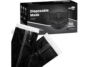 WeCare Disposable Face Mask, 3-Ply with Ear Loop (50 Individually Wrapped) - Jet Black