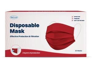 WeCare Protective Face Masks, Box of 50 (each Individually-Wrapped) - Red WeCare Protective Face Masks, Box of 50 (each Individually-Wrapped) - Red