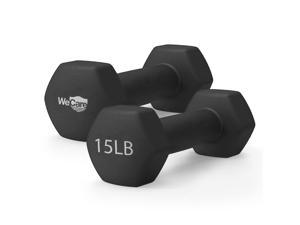 WeCare Neoprene Coated 15 Lbs Dumbbells for Non-Slip Grip (Set of Two) - Black