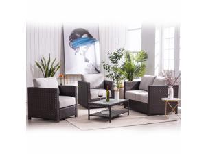 Mcombo Wicker Patio Sofa Furniture with Swivel Lounge Chair and Cushion , Coffee Table with Tempered Frosted Glass,4 Pieces Wicker Conversation Set ,Outdoor Loveseat 6082-9575EY (Grey)