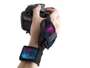 Camera Hand Strap Wrist with Galaxy Padded Neoprene Pattern and Connecting Metal Plate by USA Gear - Works with Canon , Fujifilm , Nikon , Sony and More DSLR , Instant , Mirrorless Cameras