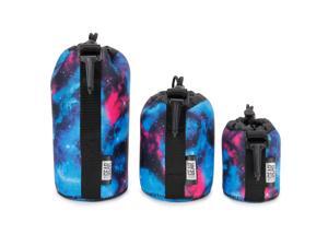 USA GEAR FlexARMOR Protective Neoprene Lens Case Pouch Set 3-Pack (Galaxy) - Small, Medium and Large Cases Hold Lenses up to 70-300mm with Drawstring Opening , Attached Clip , Reinforced Belt Loop USA GEAR FlexARMOR Protective Neoprene Lens Case Pouch Set 3-Pack (Galaxy) - Small, Medium and Large Cases Hold Lenses up to 70-300mm with Drawstring Opening , Attached Clip , Reinforced Belt Loop