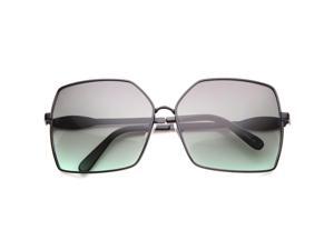 Womens Metal Square Sunglasses With UV400 Protected Gradient Lens (Black / Smoke-Green-Fade) Womens Metal Square Sunglasses With UV400 Protected Gradient Lens (Black / Smoke-Green-Fade)