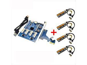 PCI-E X1 to 4PCI-E X16 Expansion Kit 1 to 4 Port PCI Express Switch Multiplier HUB 6pin sata USB Riser Card for BTC Miner Mining