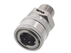 100 pack of Erie Tools 3/8in. MPT Male Stainless Steel Socket Quick Connect Coupler 4000 PSI 10 GPM for Pressure Washer Nozzle Gun Hose Wand 100 pack of Erie Tools 3/8in. MPT Male Stainless Steel Socket Quick Connect Coupler 4000 PSI 10 GPM for Pressure Washer Nozzle Gun Hose Wand