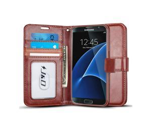 Samsung Galaxy S7 Case, J&D [Wallet Stand] [Slim Fit] Heavy Duty Protective Shock Resistant Flip Wallet Case for Samsung Galaxy S7 - Brown