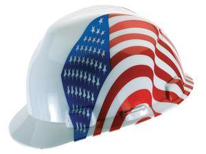MSA Safety 10050611 V-Gard Protective Cap, Standard, White w/ American Flag MSA Safety 10050611 V-Gard Protective Cap, Standard, White w/ American Flag