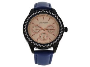Louis Villiers W-WAT-1496 LV2081 Leather Strap Watch for Women, Black&Blue Louis Villiers W-WAT-1496 LV2081 Leather Strap Watch for Women, Black&Blue