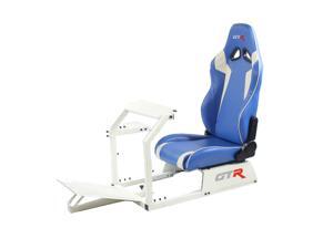 GTR Racing Simulator GTA-WHT-S105LBLWHT GTA Model White Frame with Blue/White Real Racing Seat, Driving Simulator Cockpit Gaming Chair with Gear Shifter Mount GTR Racing Simulator GTA-WHT-S105LBLWHT GTA Model White Frame with Blue/White Real Racing Seat, Driving Simulator Cockpit Gaming Chair with Gear Shifter Mount