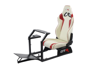 GTR Racing Simulator GTA-BLK-S105LWHTRD GTA Model Black Frame with White/Red Real Racing Seat, Driving Simulator Cockpit Gaming Chair with Gear Shifter Mount GTR Racing Simulator GTA-BLK-S105LWHTRD GTA Model Black Frame with White/Red Real Racing Seat, Driving Simulator Cockpit Gaming Chair with Gear Shifter Mount