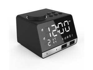 Clock with USB ChargerDigital Alarm Clock Radio for Bedroom with FM Bluetooth SpeakerDual Alarms 4 Brightness Level Large LED Display TemperatureTime Battery Backup Snooze Function